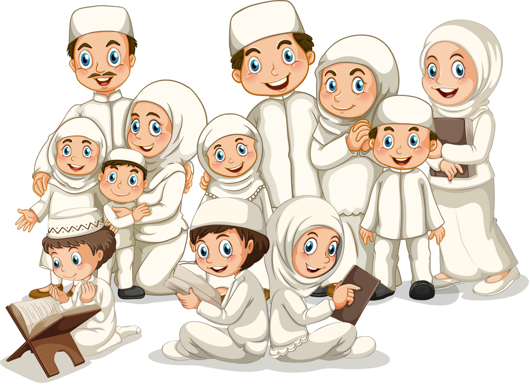 Muslim Family Cartoon Illustration 